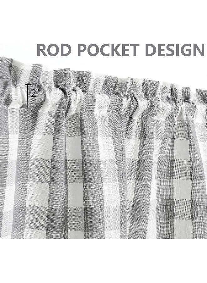 Bapawfish Grey Buffalo Plaid Cafe Curtains Farmhouse Tiers Kitchen Curtains 24 Inches Long, Gingham Check Rod Pocket Half Window Short Curtains for Kitchen Bathroom, 28" x 24", Silver/Gray, Set of 2 - Image 2