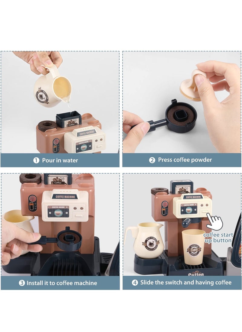 41Pcs Pretend Role Play Toy Kids Coffee Maker Playset Toy Coffee Maker with Sound Light Kids Kitchen Pretend Play Sets Kitchen Appliances Toy for Boys Girls Gift for Age 3-12 Year Olds - Image 4