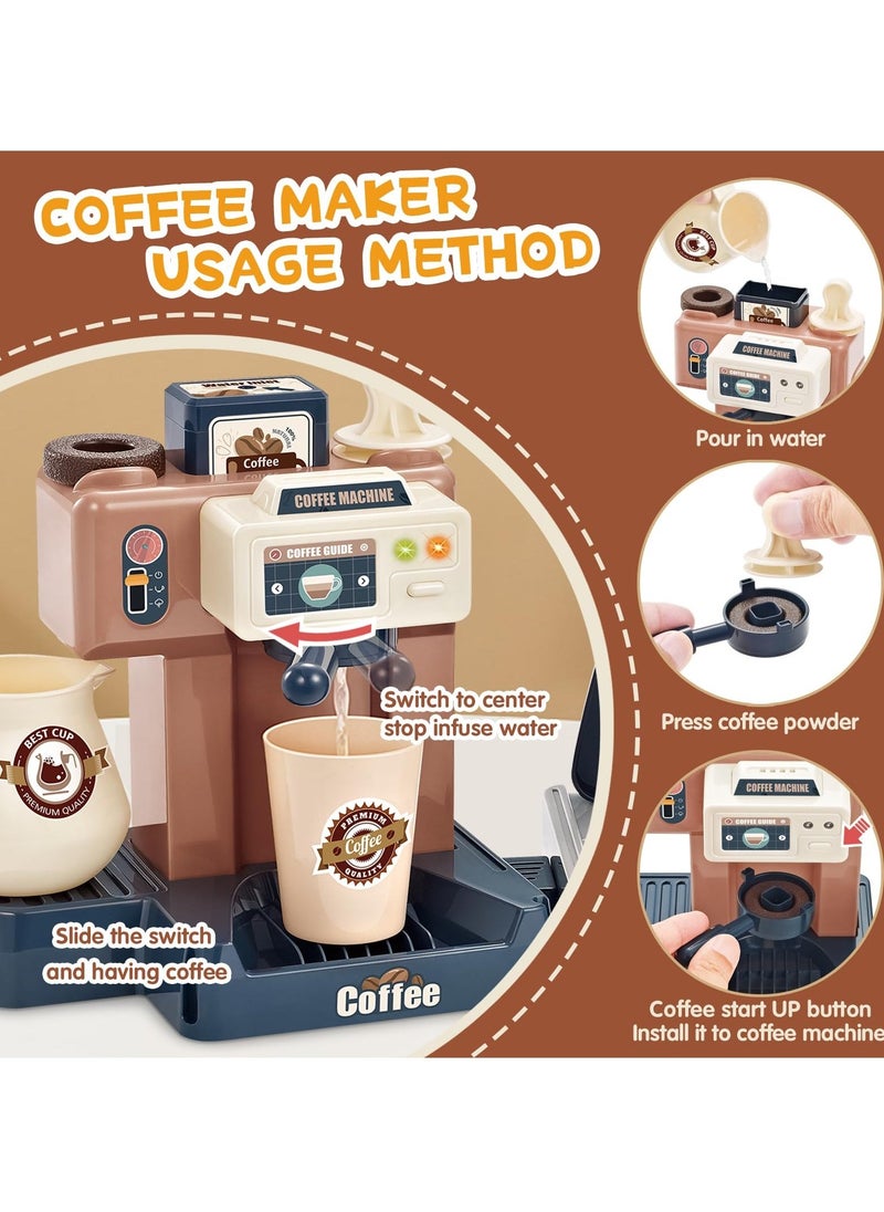41Pcs Pretend Role Play Toy Kids Coffee Maker Playset Toy Coffee Maker with Sound Light Kids Kitchen Pretend Play Sets Kitchen Appliances Toy for Boys Girls Gift for Age 3-12 Year Olds - Image 2