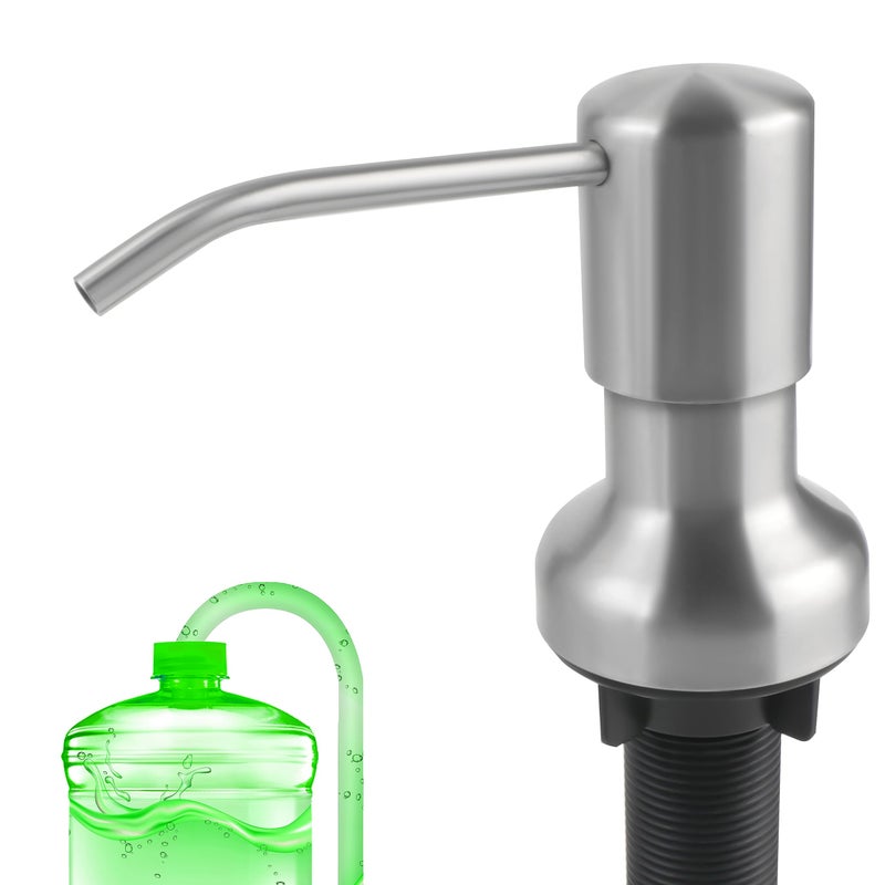 NVMTUUO Soap Dispenser For Kitchen Sink Sink Soap Dispenser With Longer Threaded Shaft Shank 47 "" Extension Tube Connects Directly To Dish Soap Container Wider Pump Head Base (Brushed Nickel) - Image 2
