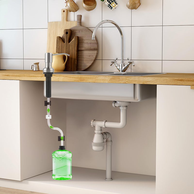 NVMTUUO Soap Dispenser For Kitchen Sink Sink Soap Dispenser With Longer Threaded Shaft Shank 47 "" Extension Tube Connects Directly To Dish Soap Container Wider Pump Head Base (Brushed Nickel) - Image 5