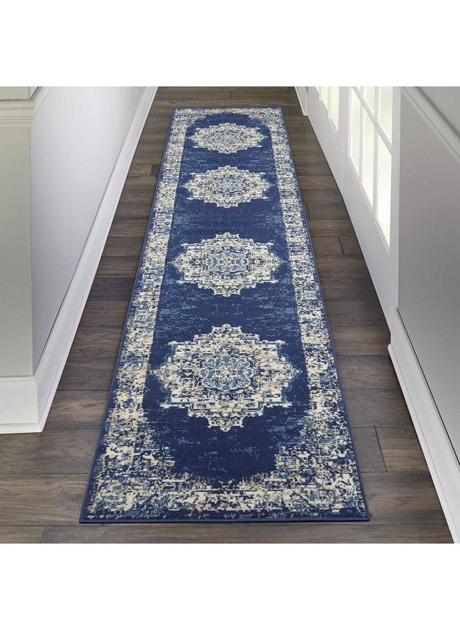 Nourison - Grafix Persian Navy Blue 2'3" X 10' Area Rug Easy Cleaning Non Shedding Bed Room Living Room Dining Room Kitchen (2X10) - Image 1