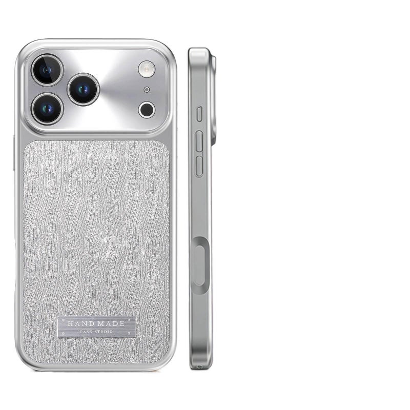غطاء MagSafe | لـ iPhone 17 / 17 Air / 17 Pro / 17 Pro Max | Silver ملمس جلد | نافذة كبيرة - Image 1