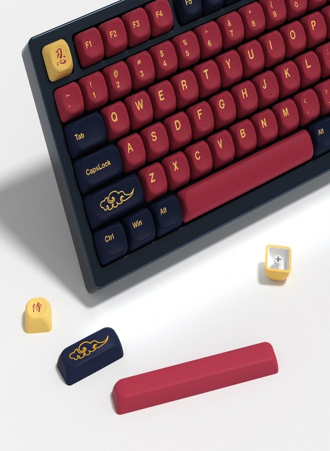 YMKPVR KBDiy Red Samurai Keycaps 60 Percent KOA Profile,Five Sides Dye-Sublimation PBT Retro Custom Keyboard Keycap,131 Keys Cap Set for Cherry Gateron MX Switches Mechanical Keyboards - Image 1