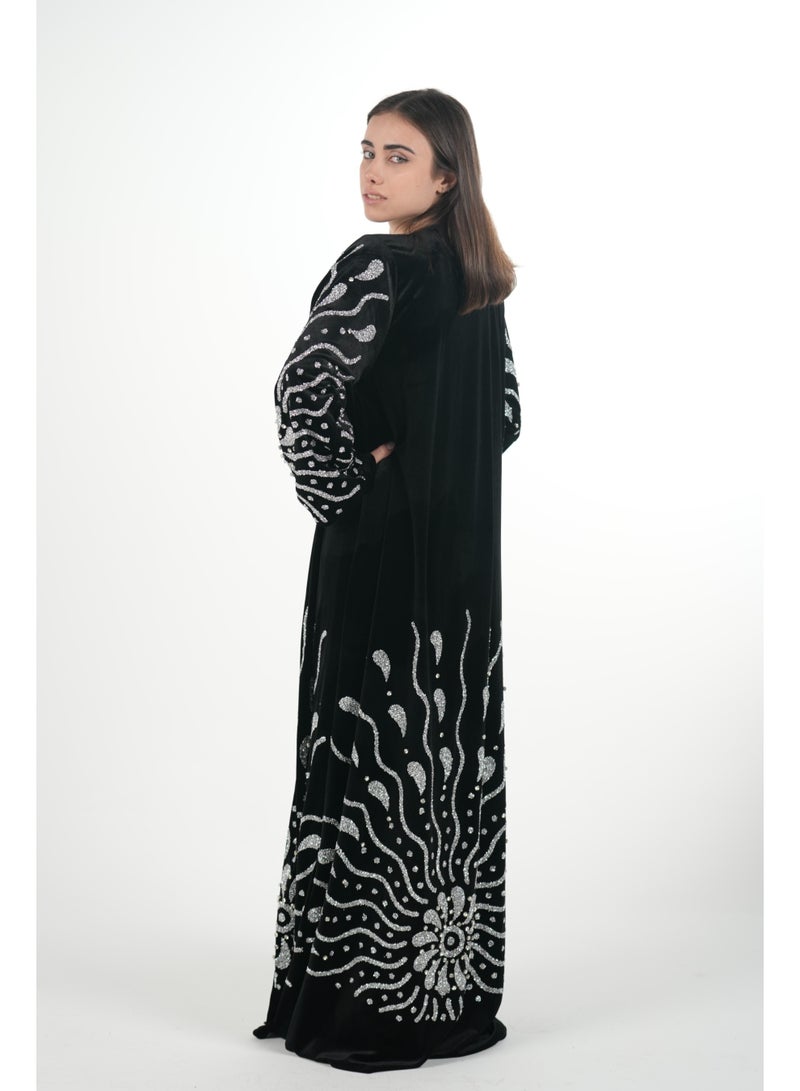 AL BENT AL SHARQIEH Velvet kaftan jalabiya dress with belt - Image 5