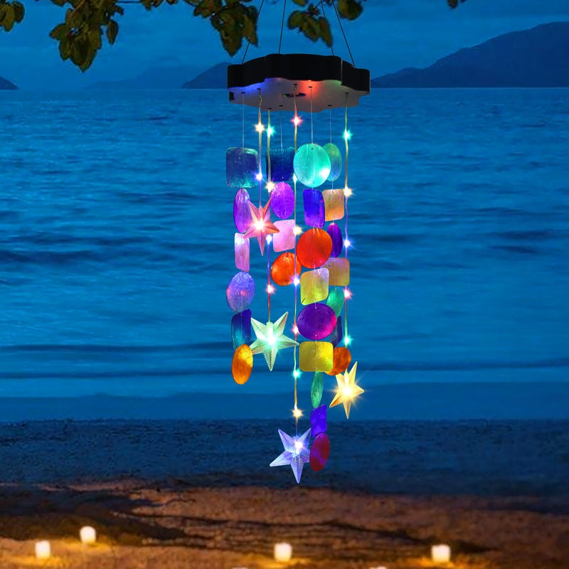 Zeiliuled Solar Shell Gift for Mom Grandma Girls, Colorful Solar Wind Chimes for Outside, Outdoor Decorative Mobile Lights for Garden, Yard, Patio, Window, Party,Christmas Outdoor Decorations - Image 1
