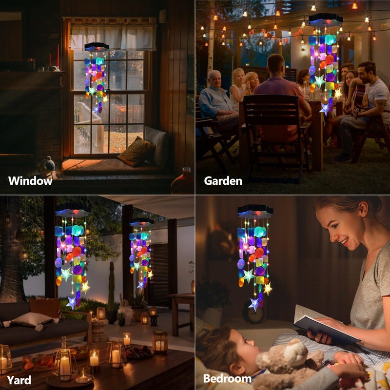 Zeiliuled Solar Shell Gift for Mom Grandma Girls, Colorful Solar Wind Chimes for Outside, Outdoor Decorative Mobile Lights for Garden, Yard, Patio, Window, Party,Christmas Outdoor Decorations - Image 3