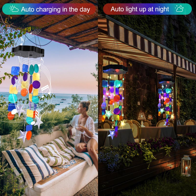 Zeiliuled Solar Shell Gift for Mom Grandma Girls, Colorful Solar Wind Chimes for Outside, Outdoor Decorative Mobile Lights for Garden, Yard, Patio, Window, Party,Christmas Outdoor Decorations - Image 2