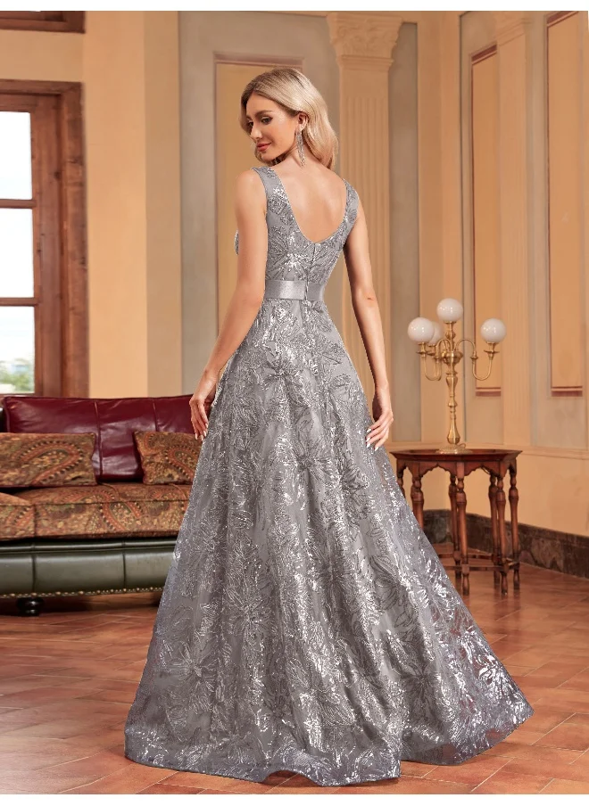 Madam Uniq Gray New Deep V Embroidered Dress Gown