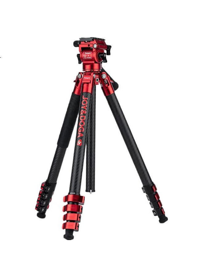 Fotopro & Joy Collaboration, Flying One, Horizontal And Vertical Shooting Hydraulic Head, Carbon Fiber Camera Mirrorless Photography And Videography Tripod, Apple Red, Includes Phone Clamp - Image 1