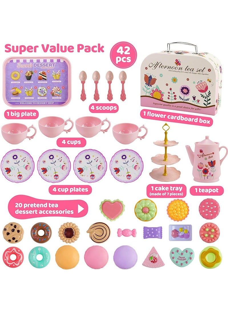 توبيتش 42 قطعة مجموعة لعبة الحفلة الشاي - ألعاب تছيل للفتيات، لعبة مطبخ للأولاد مع علبة حمل ومشروبات حارة - Image 3