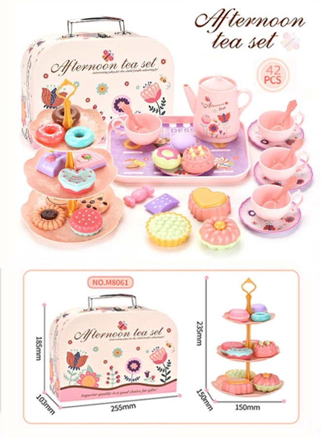 توبيتش 42 قطعة مجموعة لعبة الحفلة الشاي - ألعاب تছيل للفتيات، لعبة مطبخ للأولاد مع علبة حمل ومشروبات حارة - Image 2