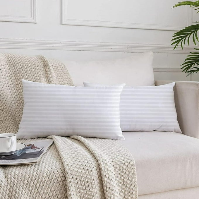 HOOLLOOMOOLOO RECTANGULAR 12X18 INCHES CUSHION SET OF 2 ELENA MICROFIBER HOTEL QUALITY PREMIUM FIBRE SOFT CUSHION LUMBAR PILLOW FILLER WHITE
