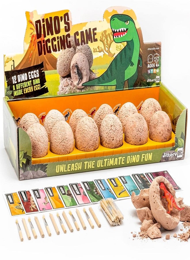 JitteryGit Jittery Jit | Dino Eggs Dig Kit, Dinosaur Eggs for Kids 3-5, Perfect for Dinosaur Birthday Party Supplies |Party Games - 12 Dino Eggs Excavation Set for Kids - Image 1