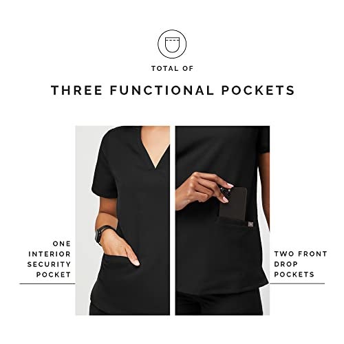 FIGS Casma Three-Pocket Scrub Top for Women – Black, XXS - Image 5