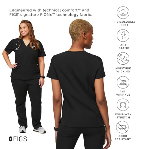 FIGS Casma Three-Pocket Scrub Top for Women – Black, XXS - Image 3
