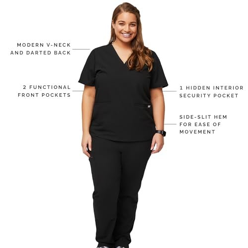 FIGS Casma Three-Pocket Scrub Top for Women – Black, XXS - Image 2