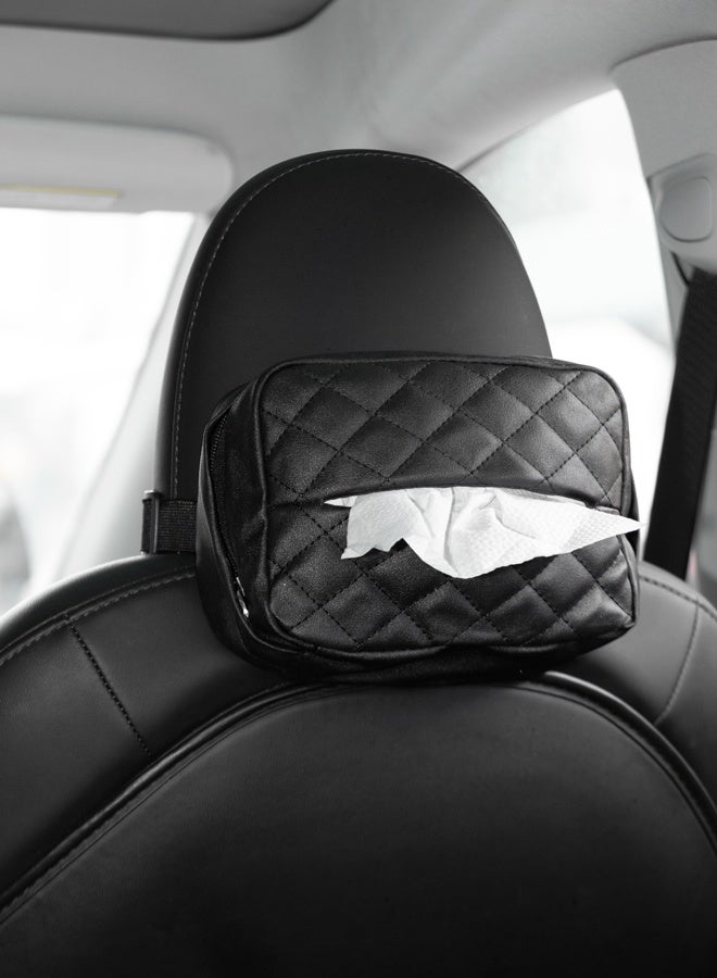 LAWAZIM Car Tissue Holder - Tissues Box Cover Backseat Rectangular Napkin Holder to Keep The Car Tidy with Adjustable Strap, Buckle, and Zipper Closure - Car Napkin Storage Organizer (Black) - Image 4
