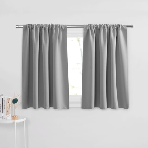 PONY DANCE Half Window Curtains  Kitchen Tiers Short Length Rod Pocket Valances Thermal Insulated Drapes for NurseryBathroom 42 W x 36 L Silver Grey 2 Panels