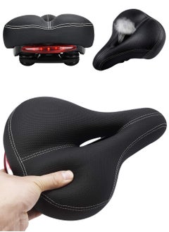 GNAFOTU Comfortable Men Women Bike Seat, Memory Cotton Filled Leather Wide Bicycle Saddle, Non-Slip, Soft Breathable Double Spring Design Suitable for Most Bike  - Image 1