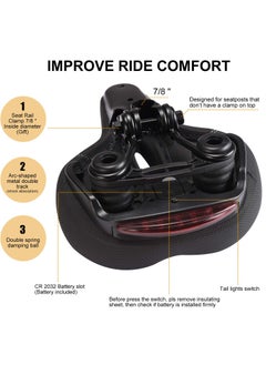 GNAFOTU Comfortable Men Women Bike Seat, Memory Cotton Filled Leather Wide Bicycle Saddle, Non-Slip, Soft Breathable Double Spring Design Suitable for Most Bike  - Image 4