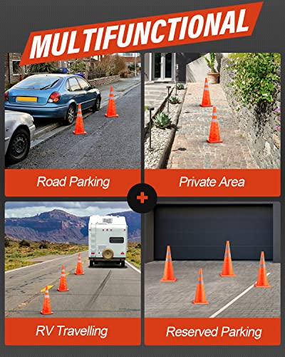 RoadHero 28 Inch 2 Pack Collapsible Traffic Safety Cones, Multi Purpose Pop-up Cones with Reflective Collar for Road Safety, Orange Cones for Driving Training, Parking Lots - Image 2