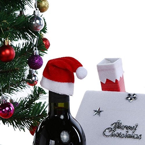 ONEYIM 10pcs Mini Santa Hat Wine Bottles Cover Home Christmas Decor - Image 4