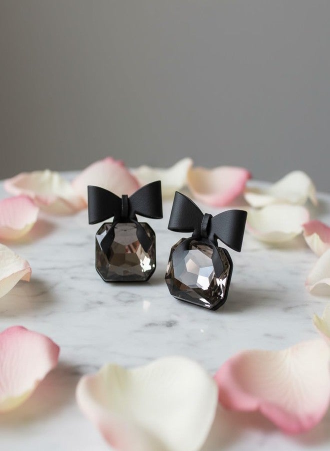 AMAAL Black Bow Earrings for Women & Girls | Stylish AD CZ Stone Earrings | Elegant American Diamond Studs | Studs Jewelry Gifts | Gold Ear rings for Woman Jewellery for Women 188 - Image 4
