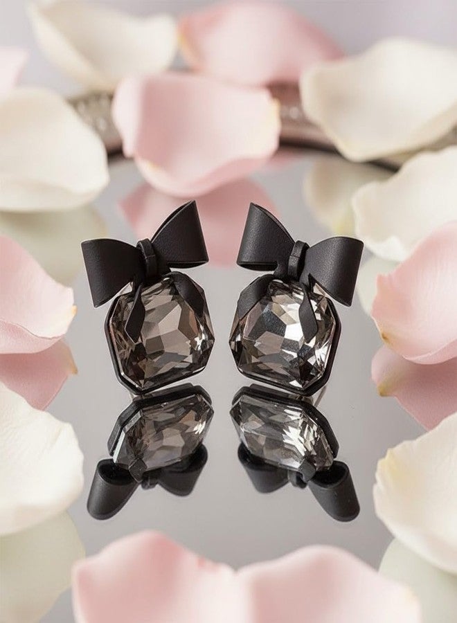 AMAAL Black Bow Earrings for Women & Girls | Stylish AD CZ Stone Earrings | Elegant American Diamond Studs | Studs Jewelry Gifts | Gold Ear rings for Woman Jewellery for Women 188 - Image 2
