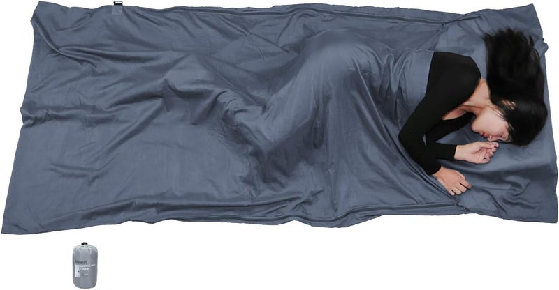 BROWINT Silk/Cotton Travel Sheet with Double Zippers, 87"x43" Extra Wide Sleep Sack for Hotels, Lightweight Sleeping Bag Liner for Camping, Traveler Rectangular with Pillow Pocket … - Image 1