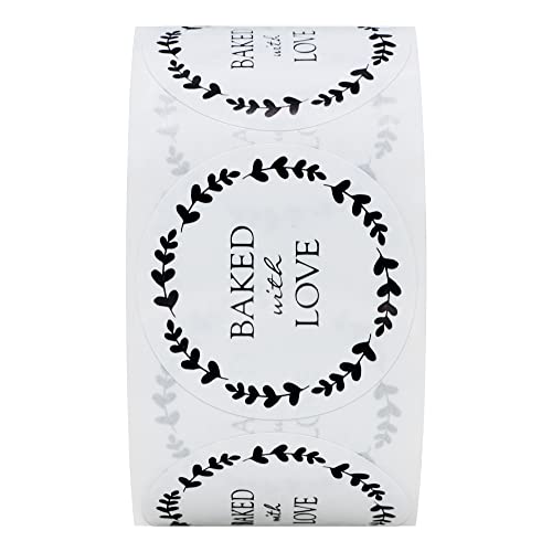 Hybsk Baked with Love Stickers with Wreath Around 1.5 Inch Round Total 500 Adhesive Labels Per Roll (Glossy Paper) - Image 3