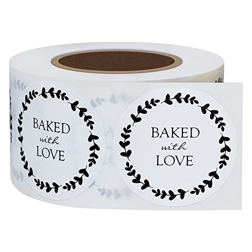 Hybsk Baked with Love Stickers with Wreath Around 1.5 Inch Round Total 500 Adhesive Labels Per Roll (Glossy Paper) - Image 4