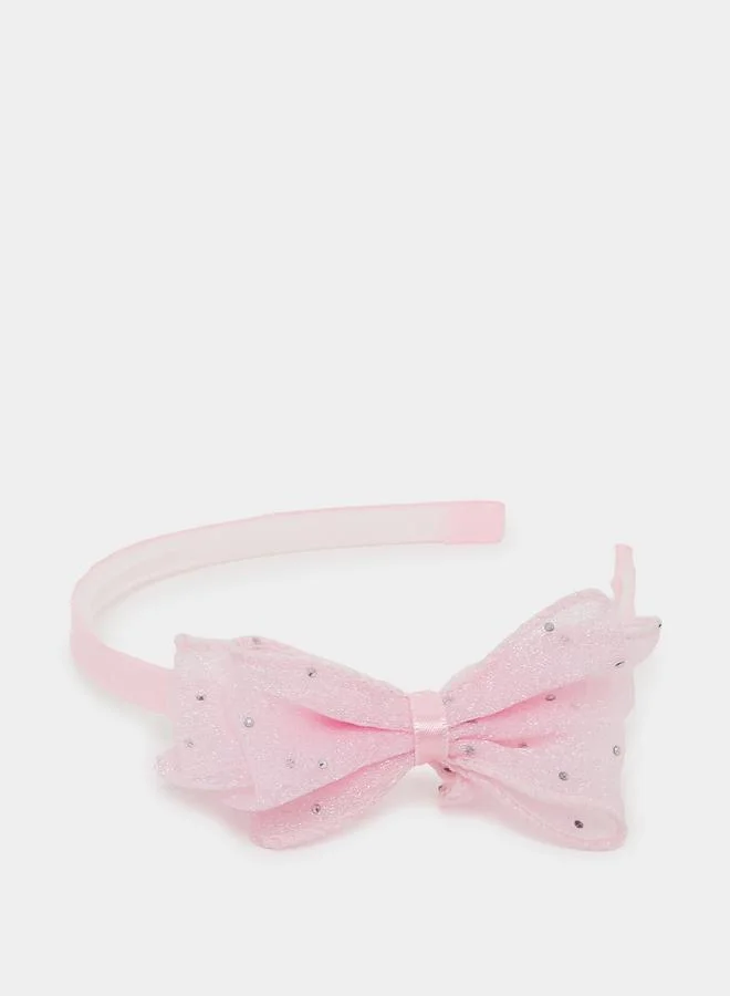 ستايلي Girls Pink Embellished Bow Headband
