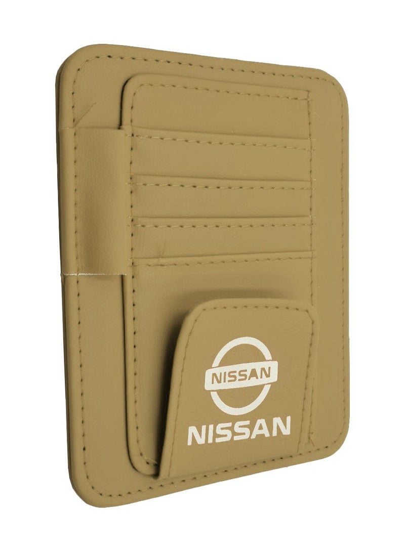 نيسان مشبك حامل التذاكر من جلد البولي يوريثان ومشبك حامل نظارات السيارة ومحفظة بطاقات السيارة ومنظم حاجب الشمس للسيارة - بيج - Image 1