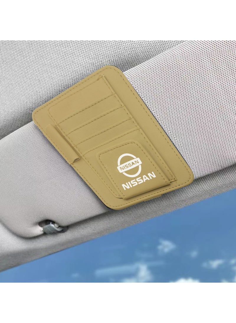 نيسان مشبك حامل التذاكر من جلد البولي يوريثان ومشبك حامل نظارات السيارة ومحفظة بطاقات السيارة ومنظم حاجب الشمس للسيارة - بيج - Image 4
