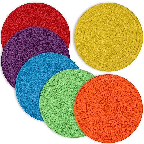 Cazzon Trivets for Hot Dishes, Pots and Pans, 8 Inches Hot Pads 6 Pcs, Pot Holders for Kitchen, Heat Resistant Mat Protect Counter, Coasters Set Home Essentials Farmhouse Decor (Rainbow) - Image 1