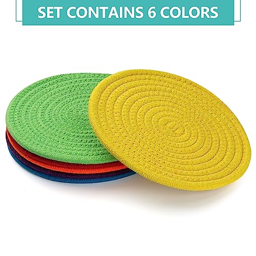Cazzon Trivets for Hot Dishes, Pots and Pans, 8 Inches Hot Pads 6 Pcs, Pot Holders for Kitchen, Heat Resistant Mat Protect Counter, Coasters Set Home Essentials Farmhouse Decor (Rainbow) - Image 2