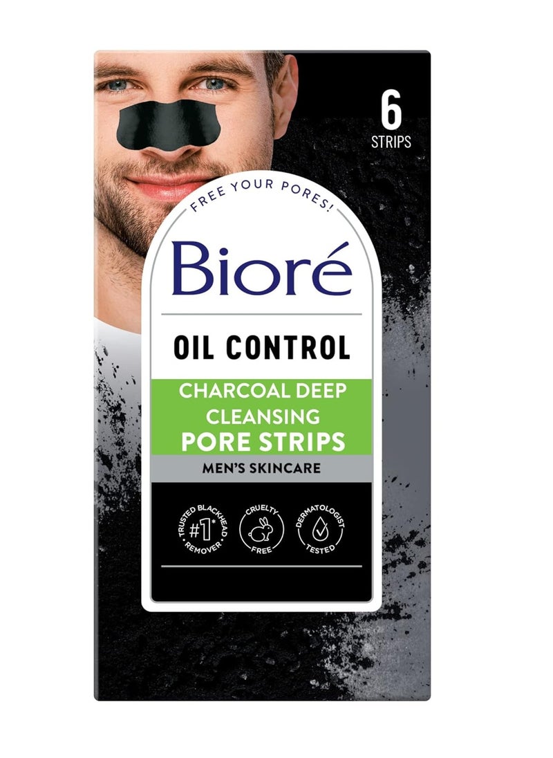 Bioré - Bioré Charcoal Deep Cleansing Pore Strips for Men, Nose Strips for Blackhead Removal on Oily Skin, Features C-Bond Technology with Instant Pore Unclogging, 6 Count - Image 1