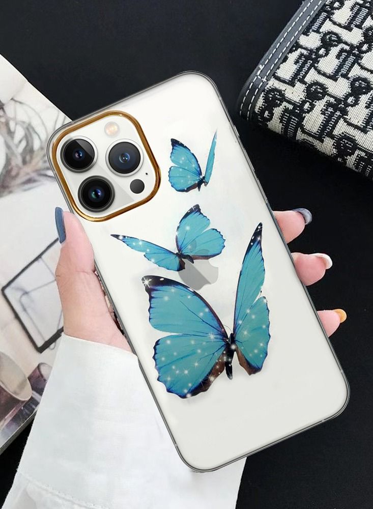 JOWAY iPhone 13 Pro Butterfly Print Clear Case Ultra Slim Shockproof Transparent Cover Design 10 - Image 3