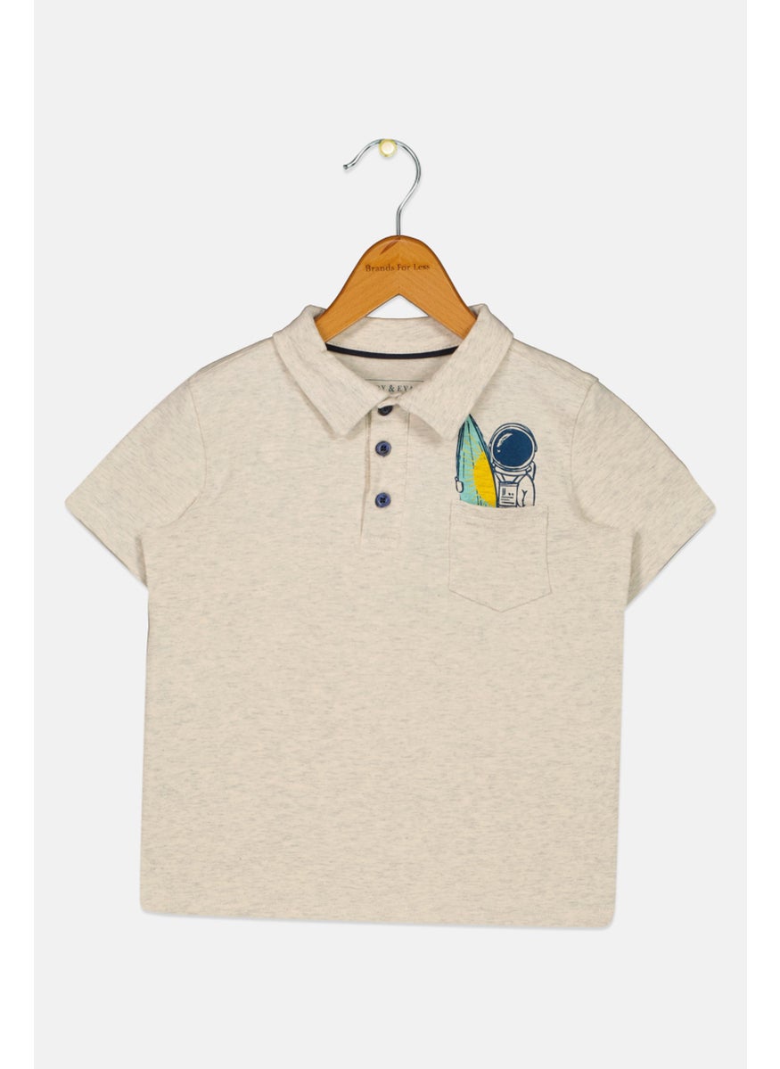 Andy & Evan Toddlers Boy Spread Collar Short Sleeve Printed Polo Shirt, Heather Grey  - Image 1