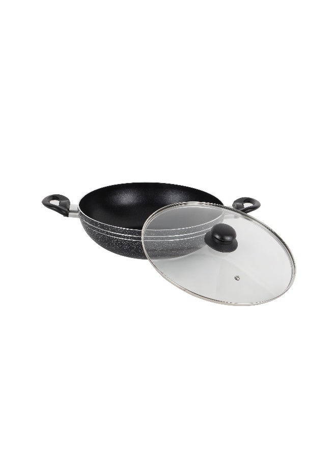 Royalford Elight Series 32 cm Aluminum Wokpan with Nonstick Coating- RF11886/ with Tempered Glass Lid and Soft Touch Bakelite Handles, 3 Layer Construction/ Induction Compatible, Perfect for Deep and Shallow Frying/ Black - Image 2