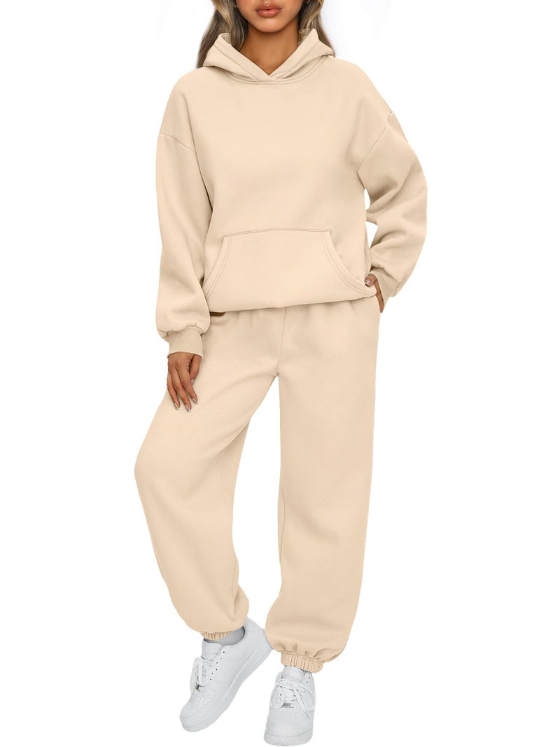AUTOMET Women 2 Piece Outfits 2026 Plus Size Fall Fashion Airport Travel Pants Lounge Set Leisure Vacation Winter Clothes Sweatsuits Apricot XL