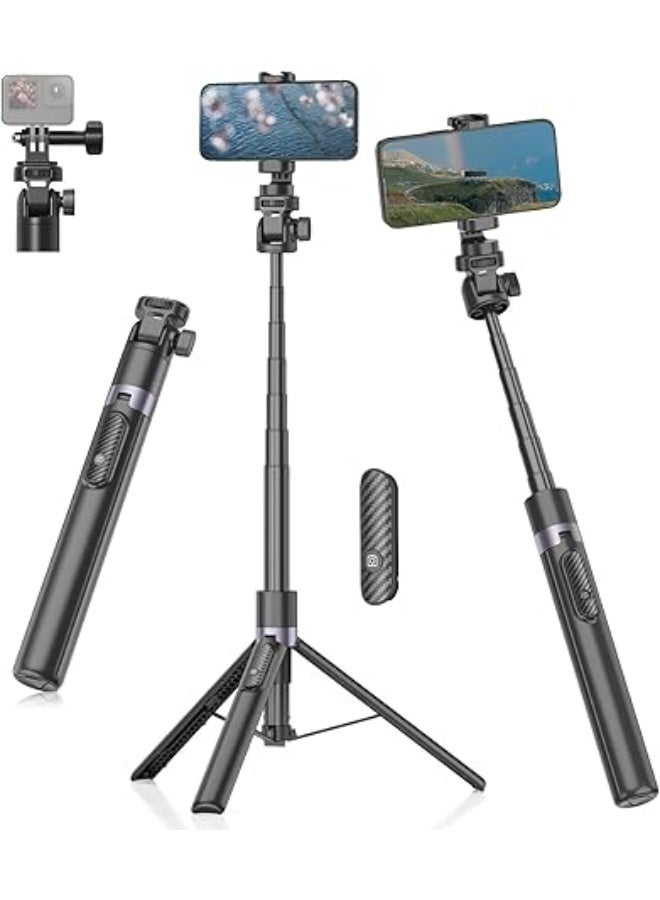 TONEOF 68''/173cm Selfie Stick Tripod for Camera,All-in-1 Phone Tripod with Wireless Remote Control,360° Rotatable Phone Holder, Portable Tripod Monopod Stand für Phone/Small Cameras-Black Gold