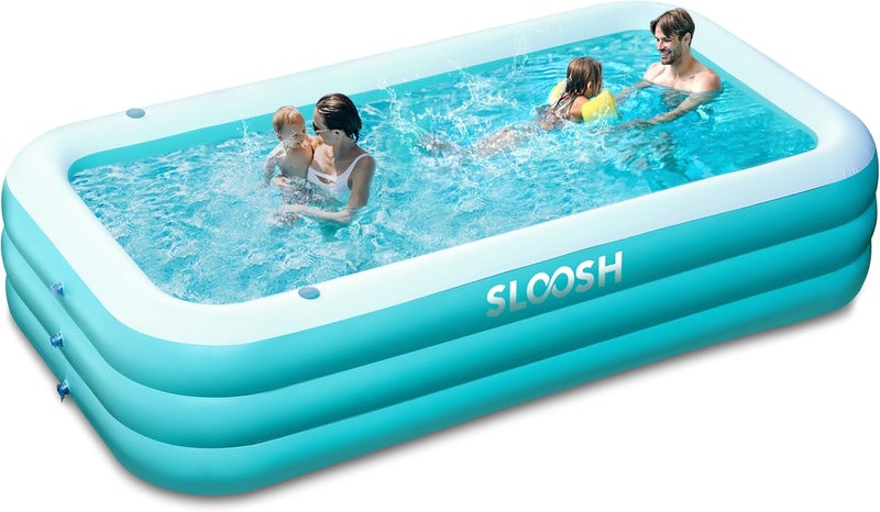 Sloosh Inflatable Pool for Adults with Seats, 130" x 72" x 22" Full-Sized Blow Up Durable Thickened Above Ground Family Pool, Large Swimming Pools for Backyard Garden Lawn Summer Water Party, Cyan - Image 1