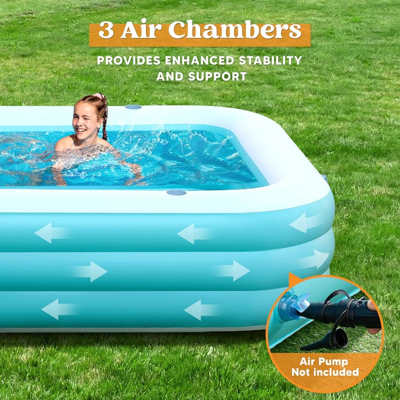 Sloosh Inflatable Pool for Adults with Seats, 130" x 72" x 22" Full-Sized Blow Up Durable Thickened Above Ground Family Pool, Large Swimming Pools for Backyard Garden Lawn Summer Water Party, Cyan - Image 4