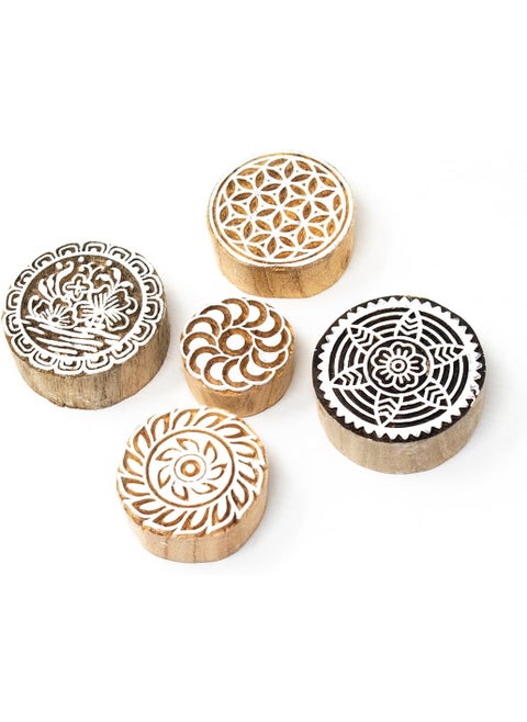 Wooden Printing Stamp Block for Printing Saree Border Dresses Craft Card Making Scrapbook Clay Pottery Set of 5 Hashcart