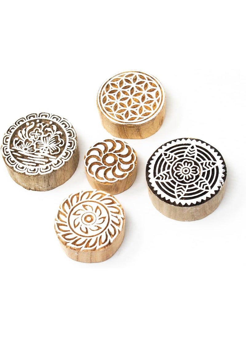 Hashcart Wooden Printing Stamp Block for Printing Saree Border Dresses Craft Card Making Scrapbook Clay Pottery Set of 5 Hashcart  - Image 1