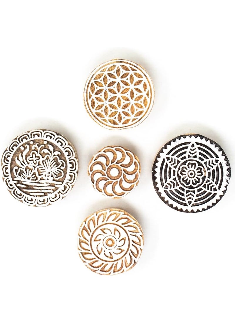 Hashcart Wooden Printing Stamp Block for Printing Saree Border Dresses Craft Card Making Scrapbook Clay Pottery Set of 5 Hashcart  - Image 2