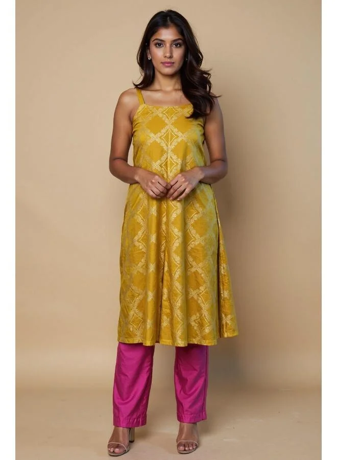 trueBrowns trueBrowns Lime Brocade Flared Kurta Set