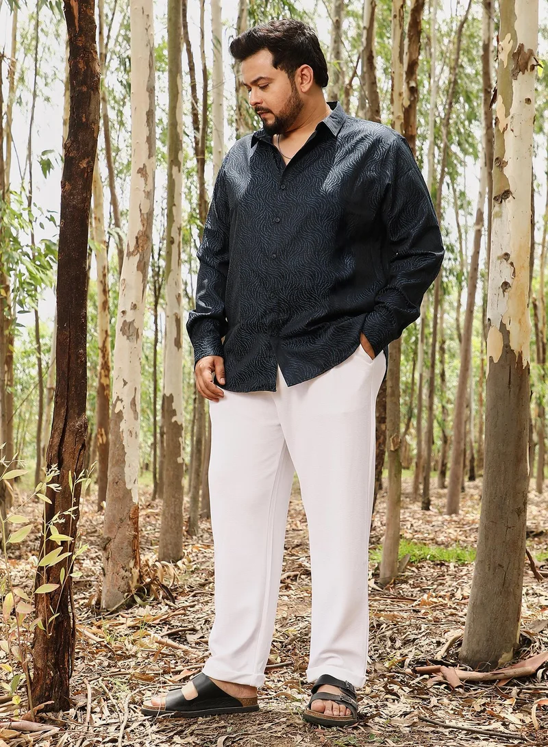 Instafab Plus  Instafab Men's Navy Blue Contrast-Streaks Jacquard Shirt | Spread Collar , Long Cuffed Sleeves , Button Closure | Abstract Jacquard | Cotton-Blend Shirt For Casual Wear for Men | Best Price UAE